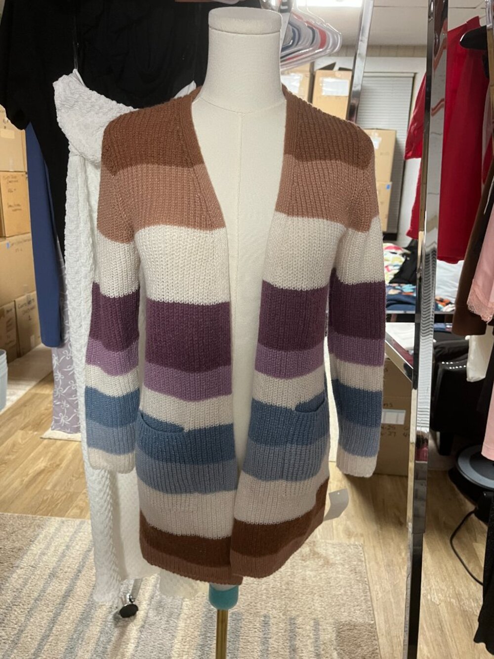 NWT Amy Byer Striped Open Front Cardigan Sweater Medium - Picture 2 of 12
